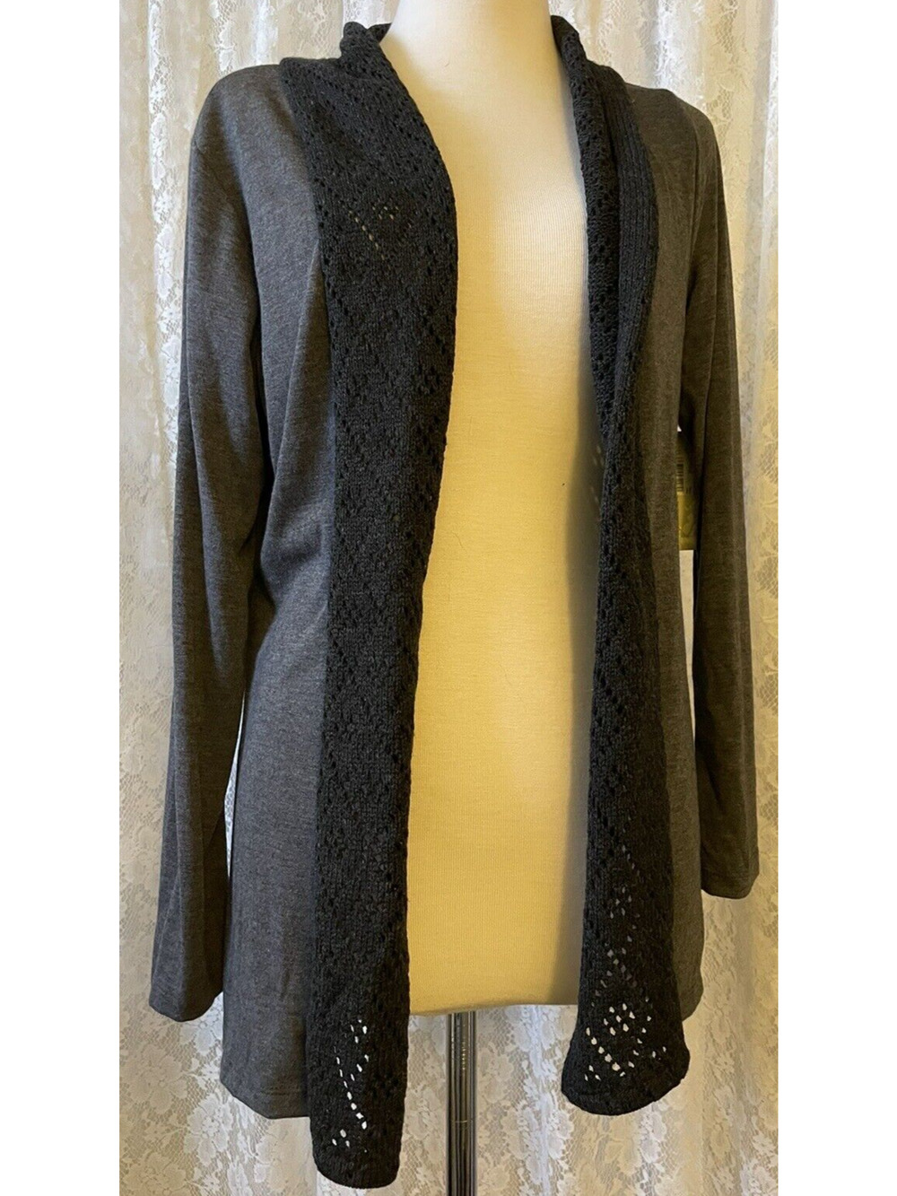 Debbie Morgan Open Front Sweater Cardigan Women's Black/drk Grey Size M